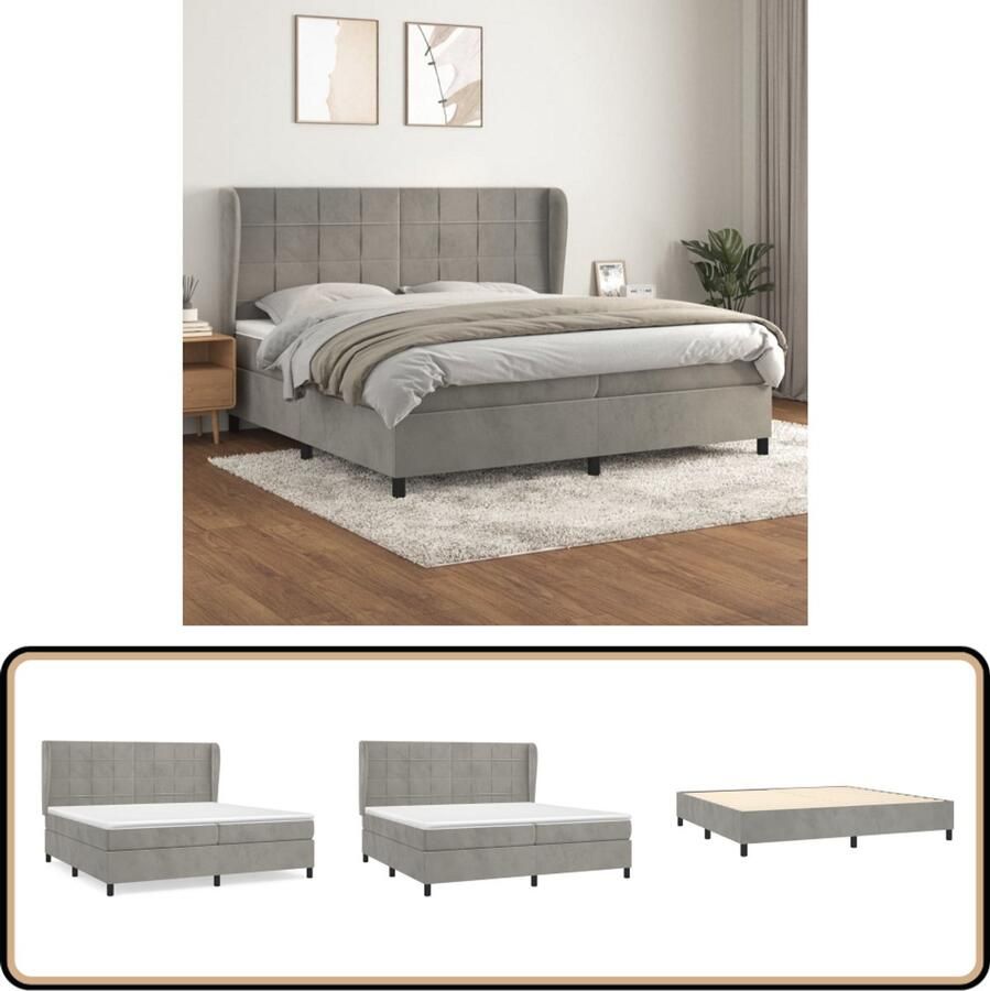 VidaXL Boxspring Lichtgrijs 200x200 cm Inclusief Matras Boxspringbed Fluweel Bed Tweepersoons Bed Hoofdbord Pocketvering Matras