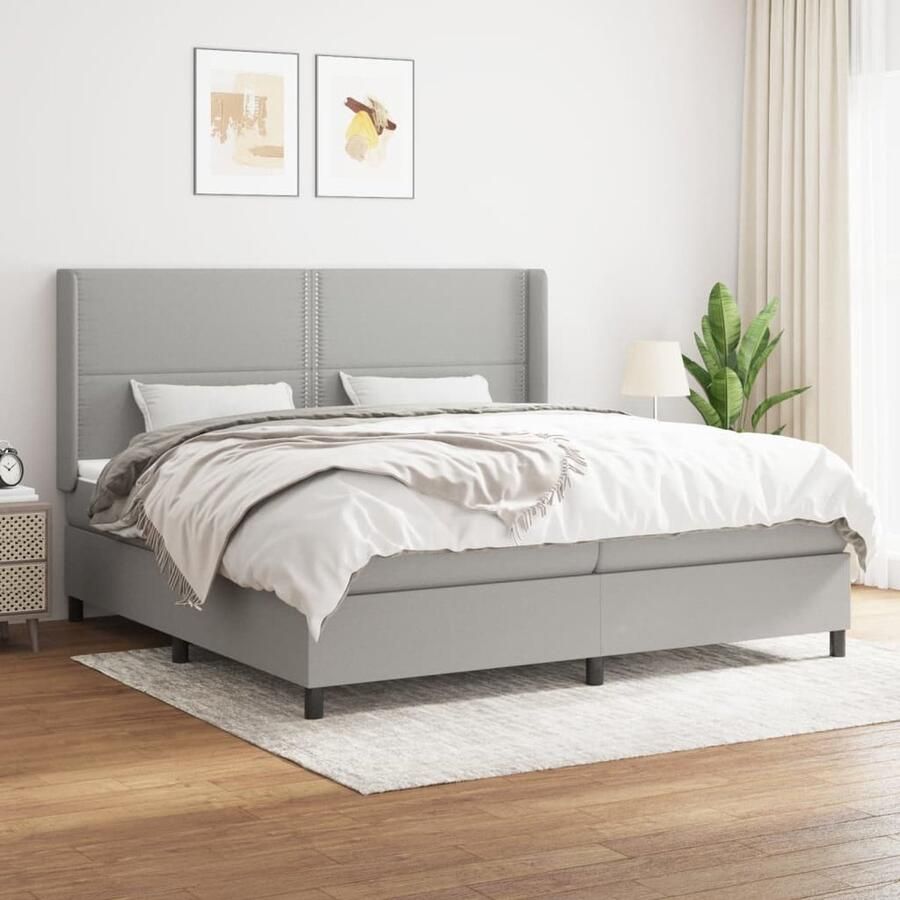 VidaXL Boxspring Lichtgrijs 200x200 cm Inclusief Matras Boxspringbed Slaapcomfort Boxspring Tweepersoonsbed Slaapkamerinrichting Grijs Bed Pocketed Spring Mattress - Foto 2
