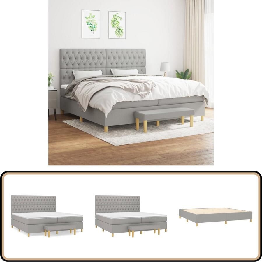 VidaXL Boxspring Lichtgrijs 200x200 cm Inclusief Matras Boxspringbed Slaapcomfort Boxspring Tweepersoonsbed Grijs Bed Pocketed Spring Mattress Middenhard Matras Lederlook