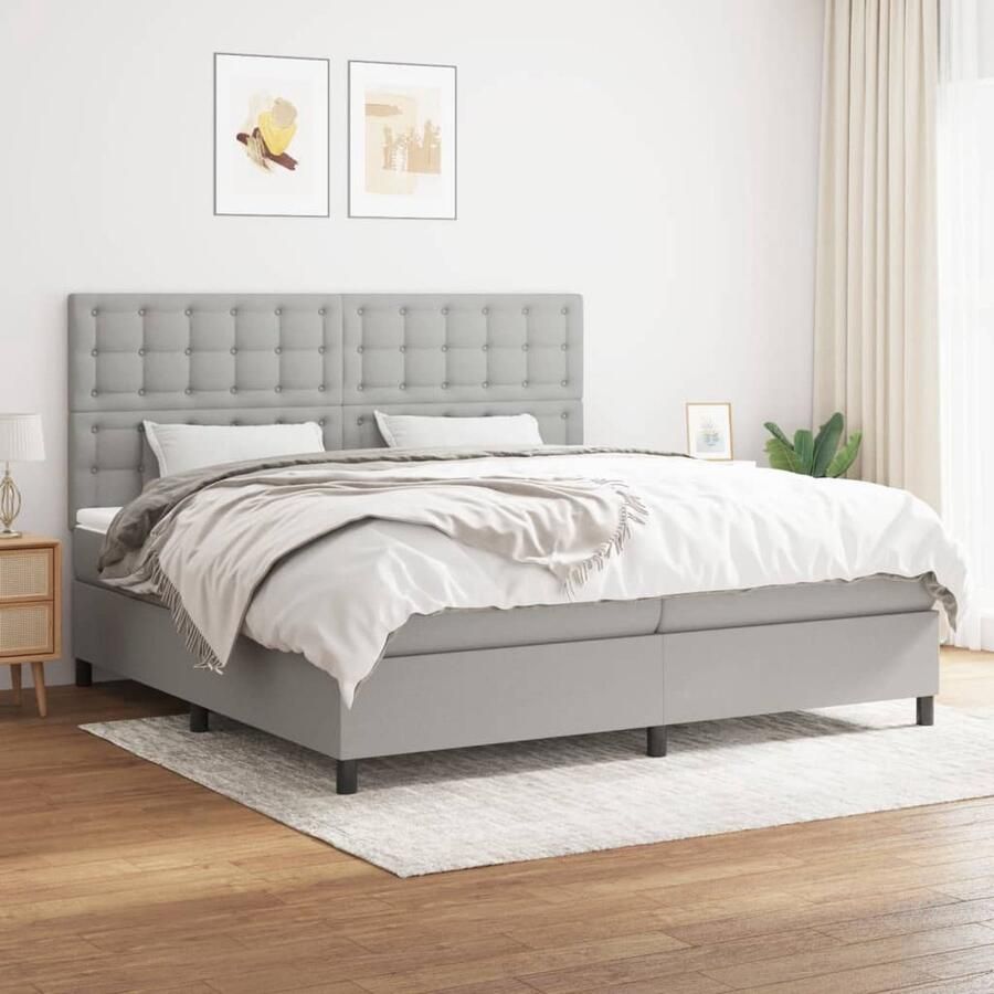 VidaXL Boxspring Lichtgrijs 200x200 cm Inclusief Matrassen Boxspringbed Boxsprings Slaapkamerinrichting Tweepersoonsbed Grijs Bed Met Hoofdbord Pocketed Spring Mattress - Foto 2
