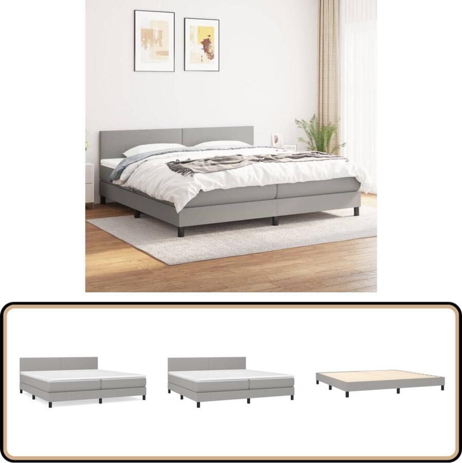 VidaXL Boxspring Lichtgrijs 200x200 cm Inclusief Matrassen Boxspringbed Slaapcomfort Pocketveermatras Verstelbare Hoofdbord Stof Bekleding
