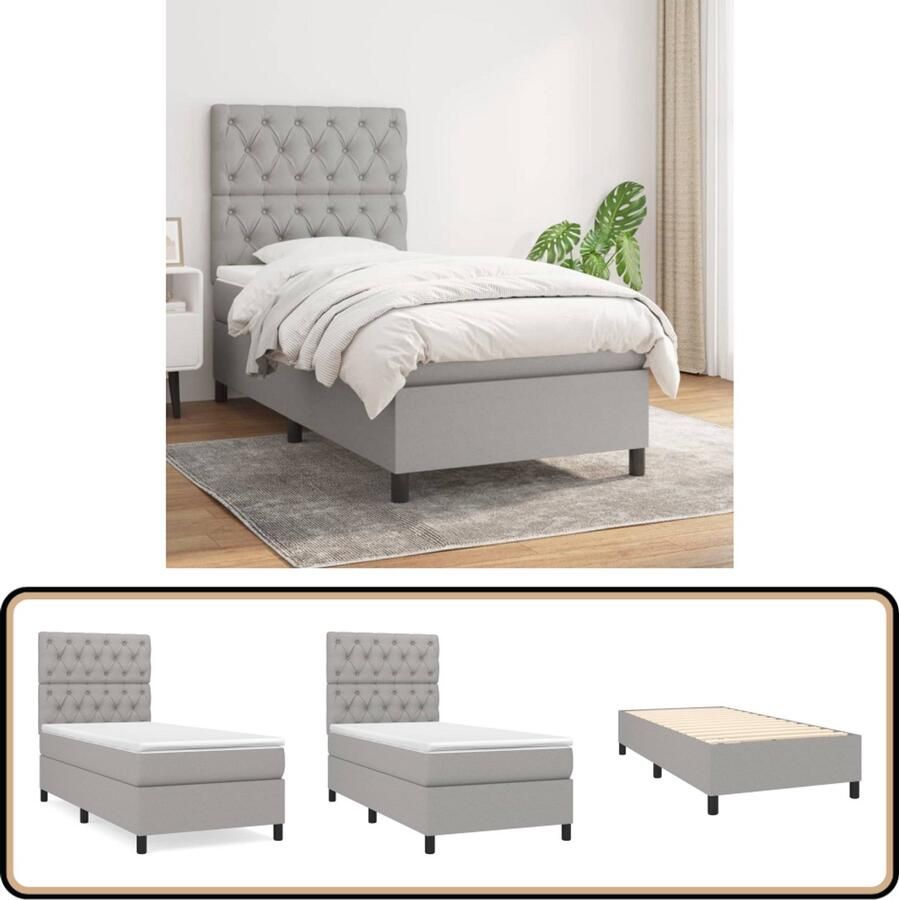 VidaXL Boxspring Lichtgrijs 80x200 cm Inclusief Matras Boxspring Bed Slaapcomfort Boxsprings Tweepersoonsbed Slaapkamer Meubilair Grijs Bed Pocketed Spring Mattress