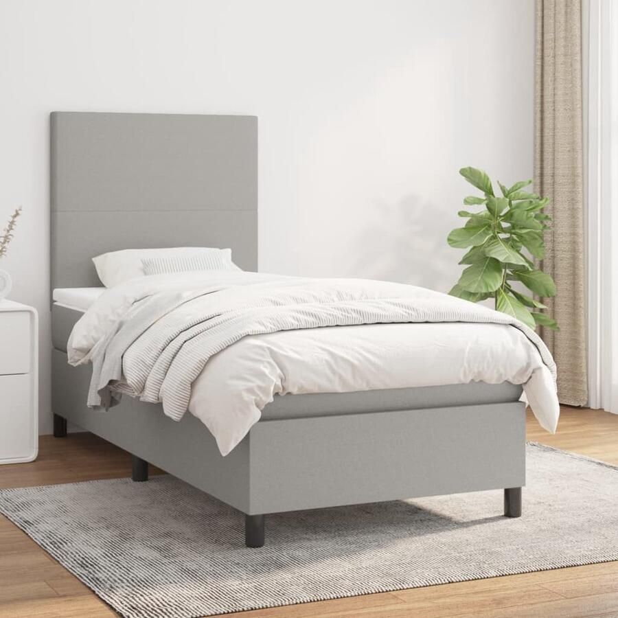 VidaXL Boxspring Lichtgrijs 80x200 cm Inclusief Matras Boxspringbed Boxspring Slaapkamerinrichting Tweepersoonsbed Grijs Bed Met Hoofdbord Pocketed Spring Mattress - Foto 3
