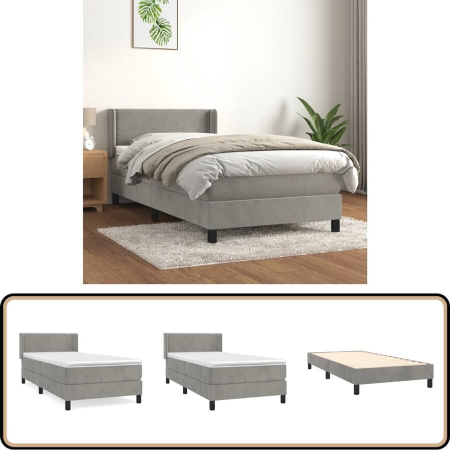 VidaXL Boxspring Lichtgrijs 80x200 cm Inclusief Matras Boxspringbed Fluweel Bed Tweepersoons Bed Grijs Bed Slaapcomfort