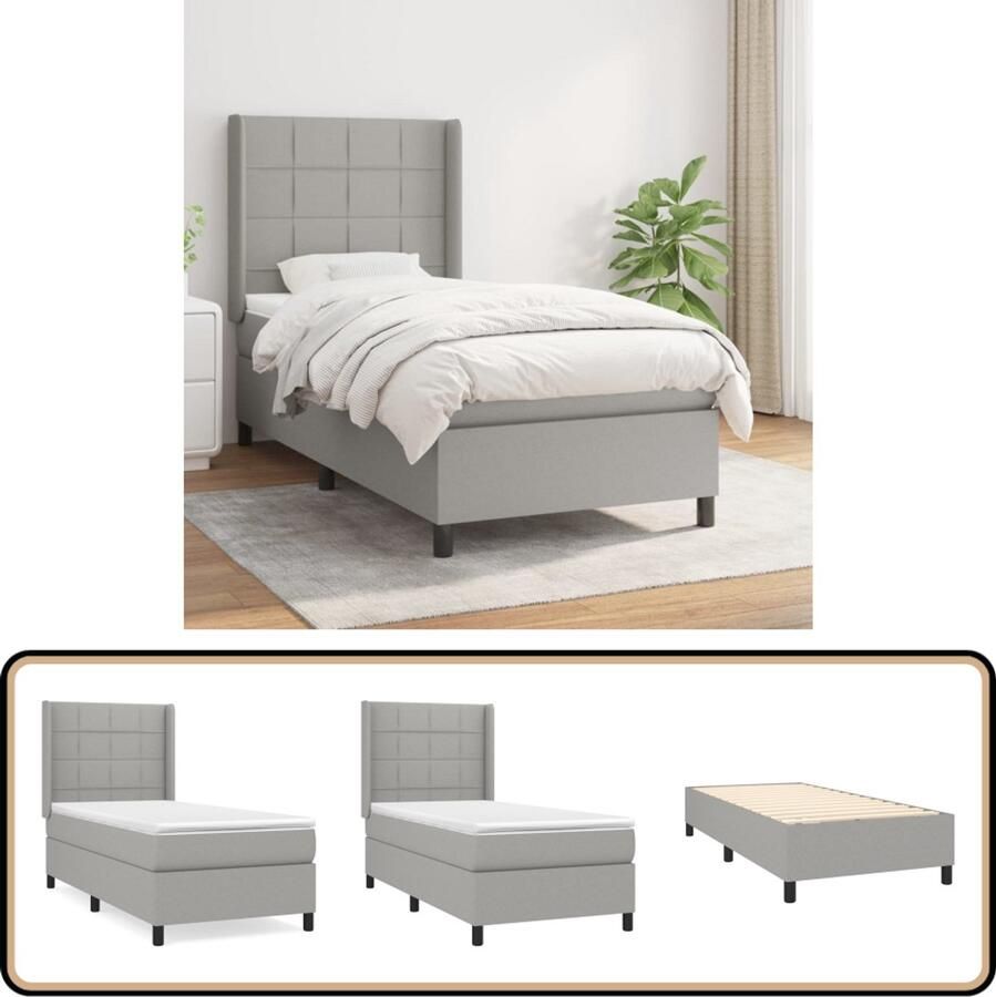 VidaXL Boxspring Lichtgrijs 80x200 cm Inclusief Matras Boxspringbed Pocketvering Grijs Tweepersoonsbed King Size Bed Slaapkamer Meubels Bed Frame Hoofdbord Matras Overmatras
