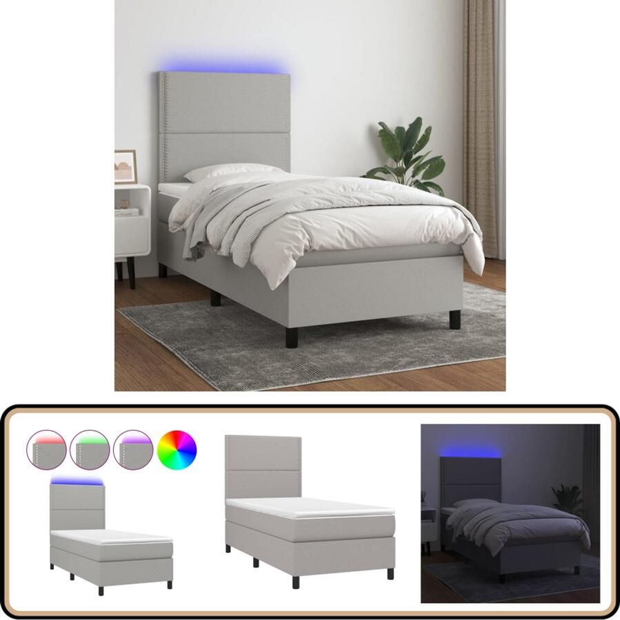 VidaXL Boxspring Lichtgrijs 90x190 cm Inclusief LED Boxspring Led Bed Boxspring Met Led Slaapcomfort Bed Frame Tweepersoonsbed Grijs Bed Design Bed Moderne Bedden
