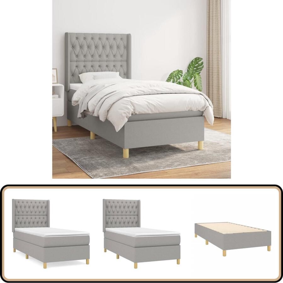VidaXL Boxspring Lichtgrijs 90x190 cm Inclusief Matras Boxspringbed Boxspring Tweepersoonsbed Slaapcomfort Matras Pocketed Veren Grijs Bed Design Bed Bedroom Furniture