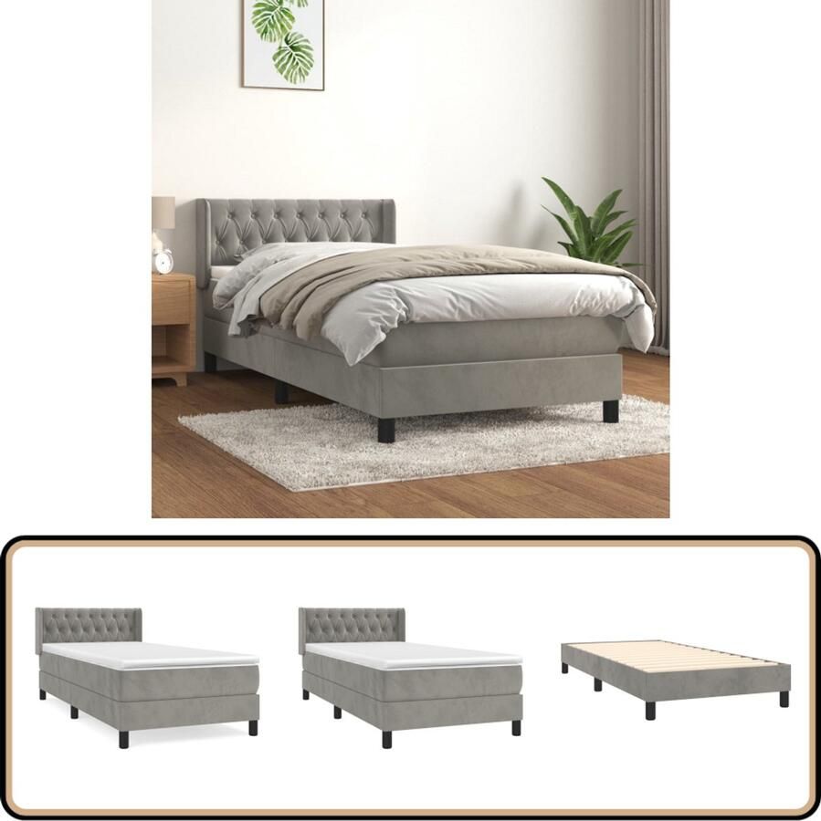 VidaXL Boxspring Lichtgrijs 90x190 cm Inclusief Matras Boxspringbed Fluweel Bed Licht Grijs Bed Tweepersoons Bed Pocketveer Matras