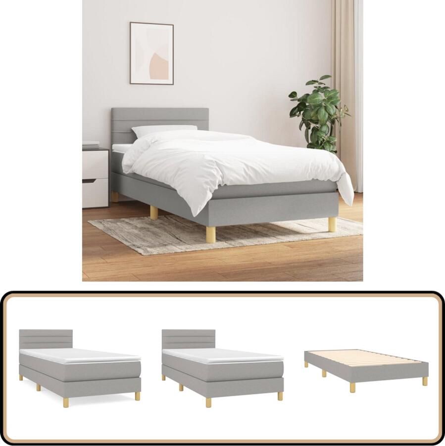 VidaXL Boxspring Lichtgrijs 90x190 cm Inclusief Matras Boxspringbed Pocketvering Grijs Slaapkamerinrichting Tweepersoonsbed Bed Met Hoofdbord Boxspring