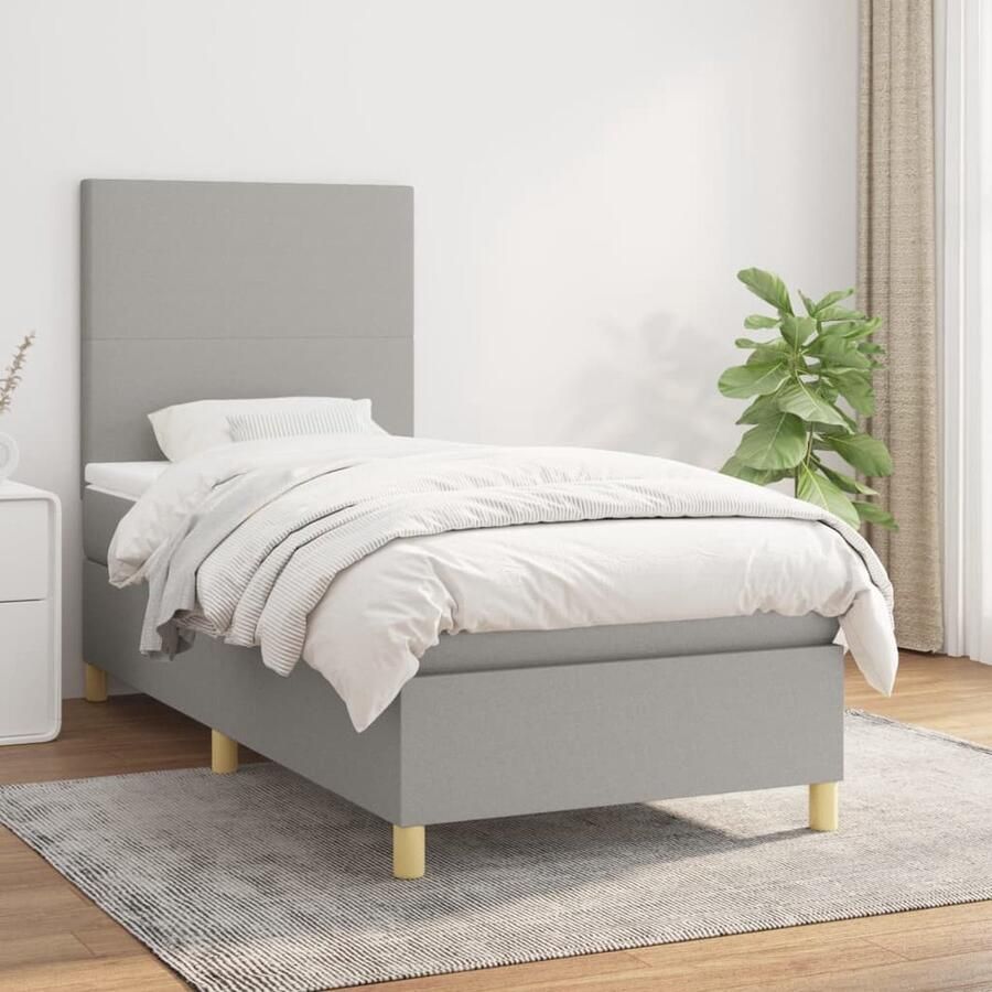 VidaXL Boxspring Lichtgrijs 90x200 cm Inclusief Matras Boxspringbed Slaapcomfort Boxspring Tweepersoonsbed Grijs Bed Pocketed Spring Mattress Middenhard Matras Design Bed - Foto 2