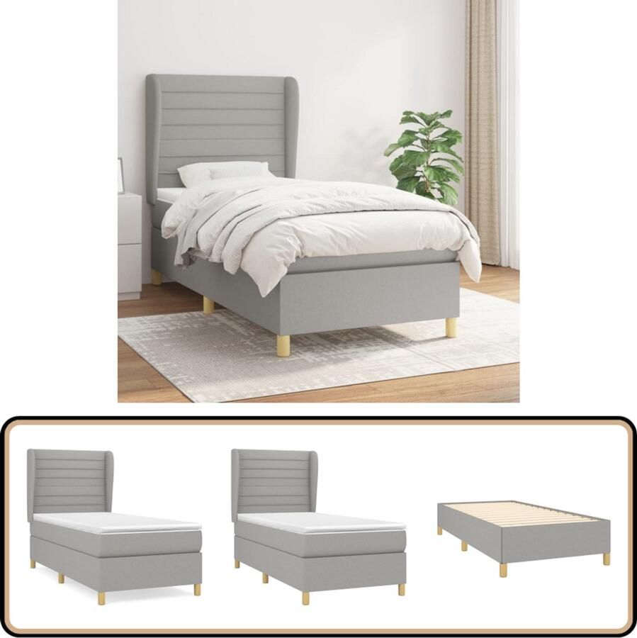 VidaXL Boxspring Lichtgrijs 90x190 cm Inclusief Matras Boxspringbed Slaapcomfort Boxspring Tweepersoonsbed Slaapkamerinrichting