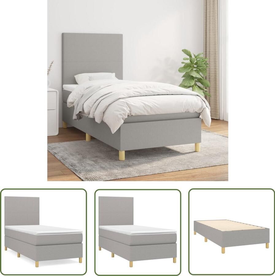 VidaXL Boxspring Lichtgrijs 90x200 cm Inclusief Matras Boxspringbed Slaapcomfort Boxspring Tweepersoonsbed Grijs Bed Pocketed Spring Mattress Middenhard Matras Design Bed