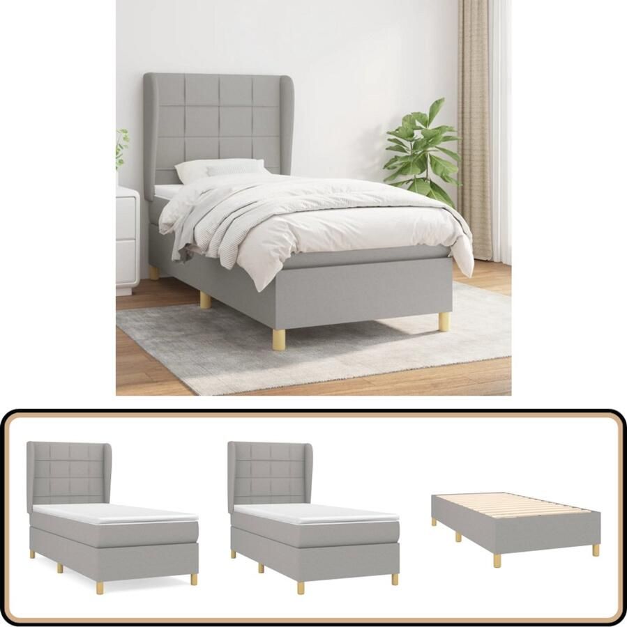 VidaXL Boxspring Lichtgrijs 90x190 cm Inclusief Matras Boxspringbed Slaapkamer Meubilair Tweepersoons Bed Grijs Bed Pocketed Spring Mattress Adjustable Headboard