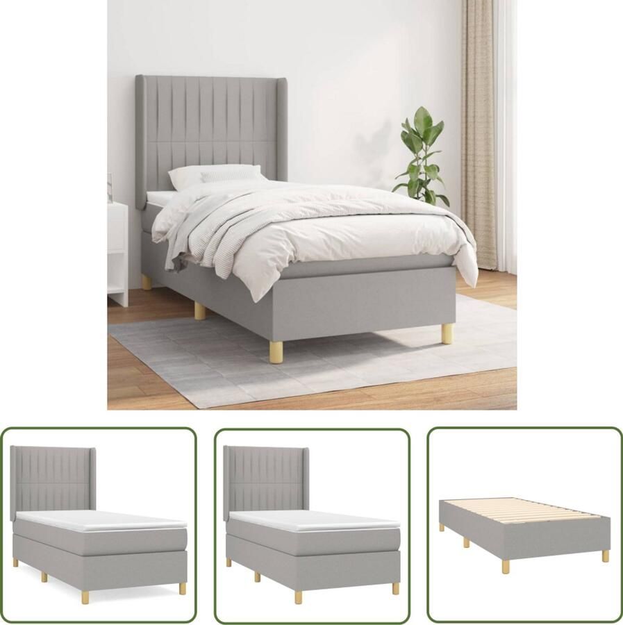 VidaXL Boxspring Lichtgrijs 90x200 cm Inclusief Matras Boxspringbed Slaapcomfort Boxspring Tweepersoonsbed Stapelbare Bedden Grijs Bed Design Bed Modern Bed Houten Bed Frame - Foto 2