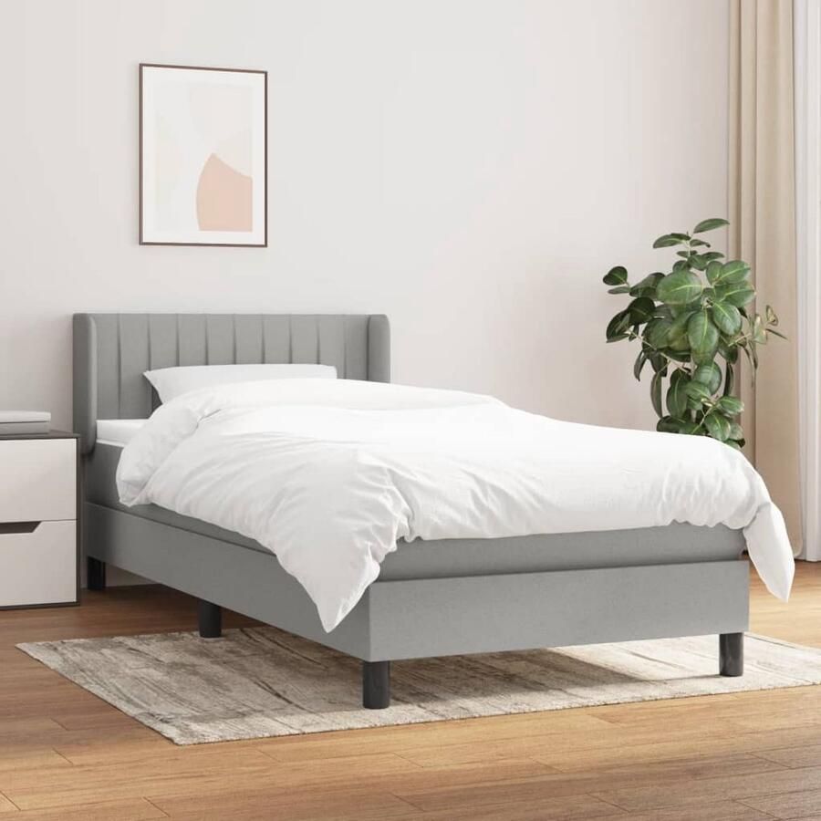 VidaXL Boxspring Lichtgrijs 90x200 cm Inclusief Matras Boxspringbed Boxspring Bed Slaapkamer Tweepersoonsbed Pocketed Spring Mattress Medium Firm Mattress Adjustable Headboard Grijs - Foto 2