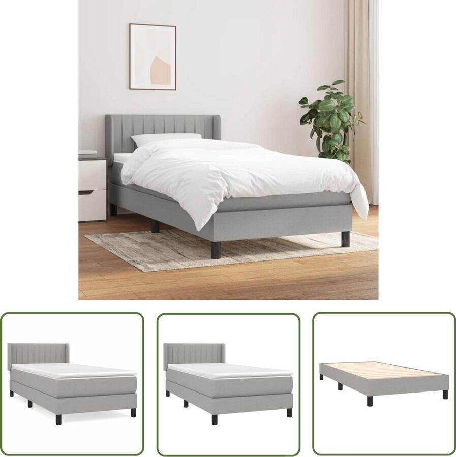 VidaXL Boxspring Lichtgrijs 90x200 cm Inclusief Matras Boxspringbed Boxspring Bed Slaapkamer Tweepersoonsbed Pocketed Spring Mattress Medium Firm Mattress Adjustable Headboard Grijs