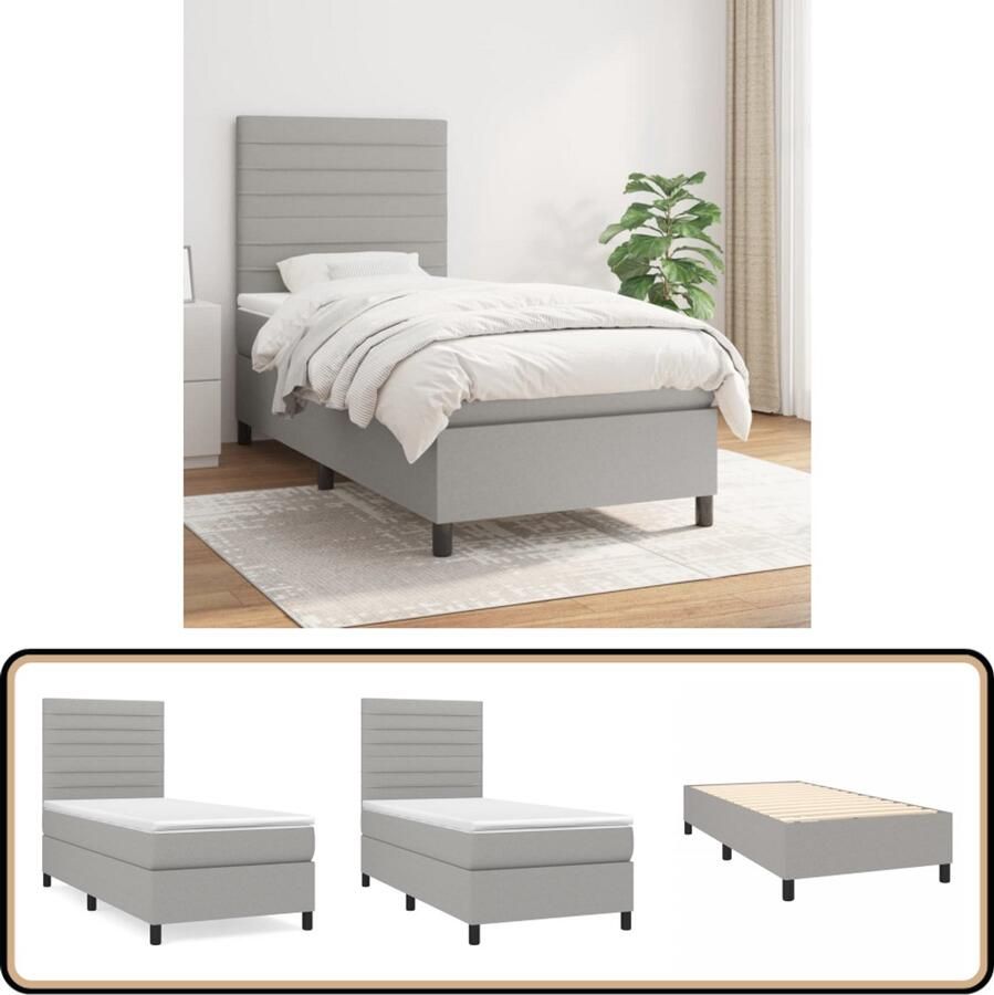 VidaXL Boxspring Lichtgrijs 90x200 cm Inclusief Matras Boxspringbed Slaapcomfort Pocketvering Matras Duurzaam Materiaal Hoofdboard Comfortabel Bed Middelduurzame Ondersteuning Huidgevend