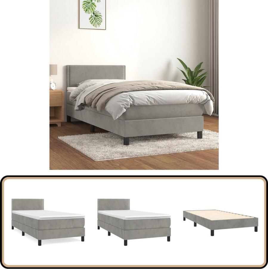 VidaXL Boxspring Lichtgrijs Fluweel 80x200 cm Boxspringbed Tweepersoonsbed Fluweel Bed Grijs Bed Pocketed Spring Mattress Medium Firm Mattress
