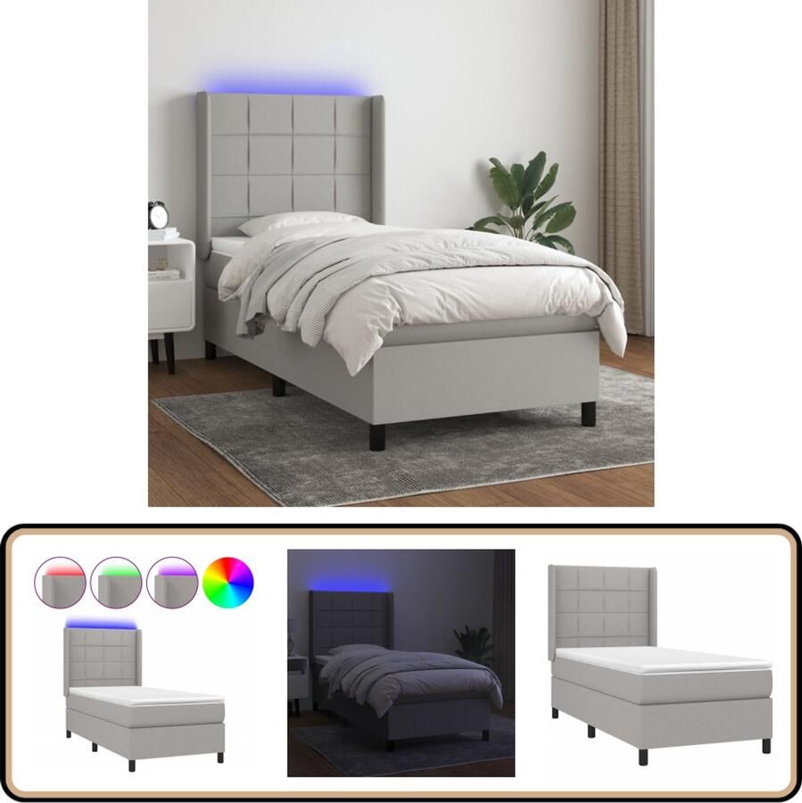 VidaXL Boxspring Lichtgrijs Inclusief LED en Matras Boxspring Slaapcomfort Led Lampje Pocketed Veren Grijs