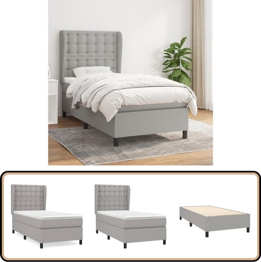 VidaXL Boxspring Lichtgrijs Inclusief Matras 100x200 cm Boxspringbed Boxspring Slaapkamerinrichting Tweepersoonsbed Grijs Bed Pocketed Spring Mattress Medium Firm Mattress Adjustable Headboard