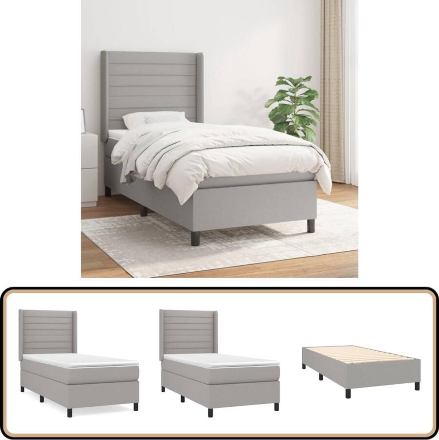 VidaXL Boxspring Lichtgrijs Inclusief Matras 100x200 cm Boxspringbed Boxsprings Slaapkamerinrichting Tweepersoonsbed Grijs Bed