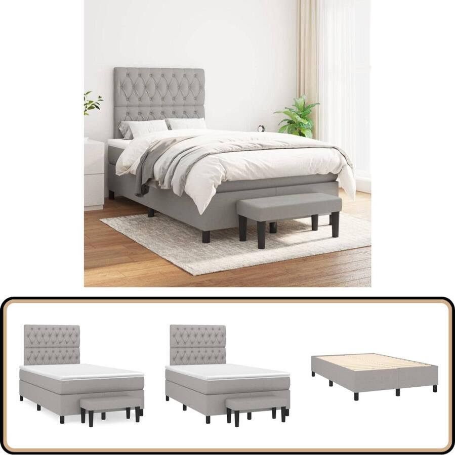 VidaXL Boxspring Lichtgrijs Inclusief Matras 120x200 cm Boxspringbed Bed Frame Tweepersoonsbed Grijs Bed Slaapkamer Meubels Boxspring Pocketed Spring Mattress Adjustable Headboard