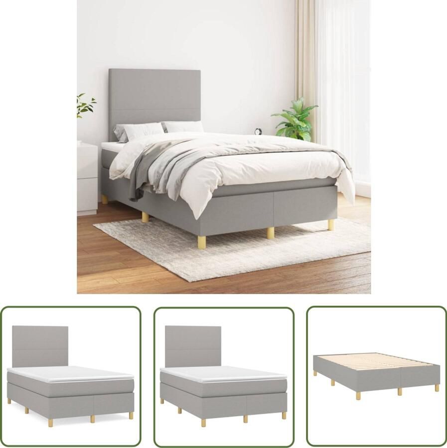 VidaXL Boxspring Lichtgrijs Inclusief Matras 120x200 cm Boxspringbed Boxsprings Slaapkamerinrichting Tweepersoonsbed Grijs Bed Met Hoofdbord Pocketed Spring Mattress