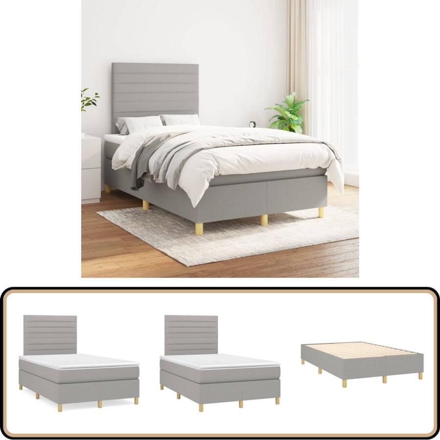 VidaXL Boxspring Lichtgrijs Inclusief Matras 120x200cm Boxspringbed Slaapcomfort Verstelbare Hoofdbord Pocketvering Matras Middelhard Matras