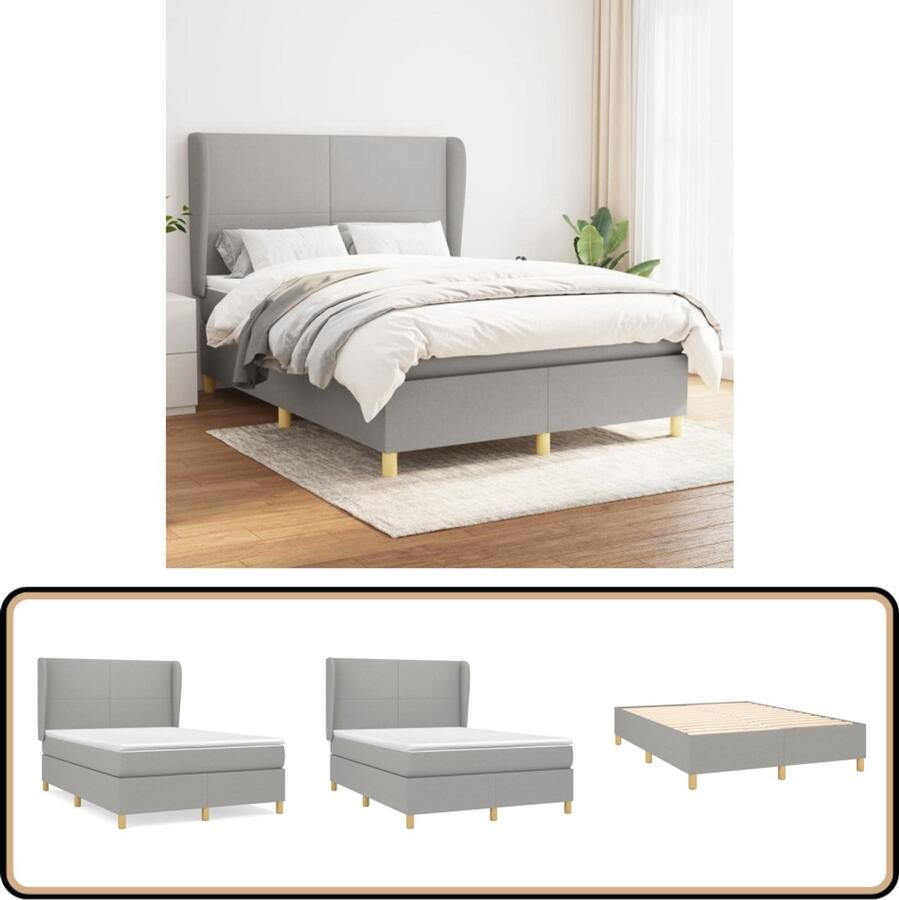 VidaXL Boxspring Lichtgrijs Inclusief Matras 140x190cm Boxspringbed Boxsprings Slaapkamerinrichting Bed Frame Tweepersoonsbed Grijs Bed Pocketed Spring Mattress Medium Firm Mattress