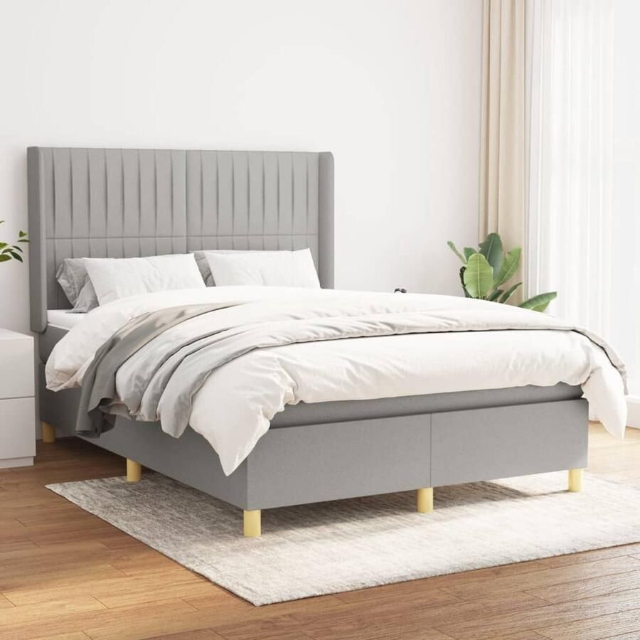VidaXL Boxspring Lichtgrijs Inclusief Matras 140x200 cm Boxspringbed Boxspring Tweepersoonsbed Grijs Bed Pocketed Spring Mattress Middenhard Matras Adjustable Headboard - Foto 2