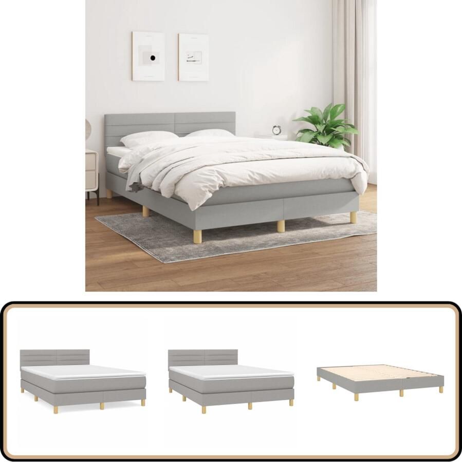 VidaXL Boxspring Lichtgrijs Inclusief Matras 140x200 cm Boxspringbed Boxsprings Slaapkamerinrichting Bed Met Hoofdbord Tweepersoonsbed Grijs Bed Design Bed Modern Bed