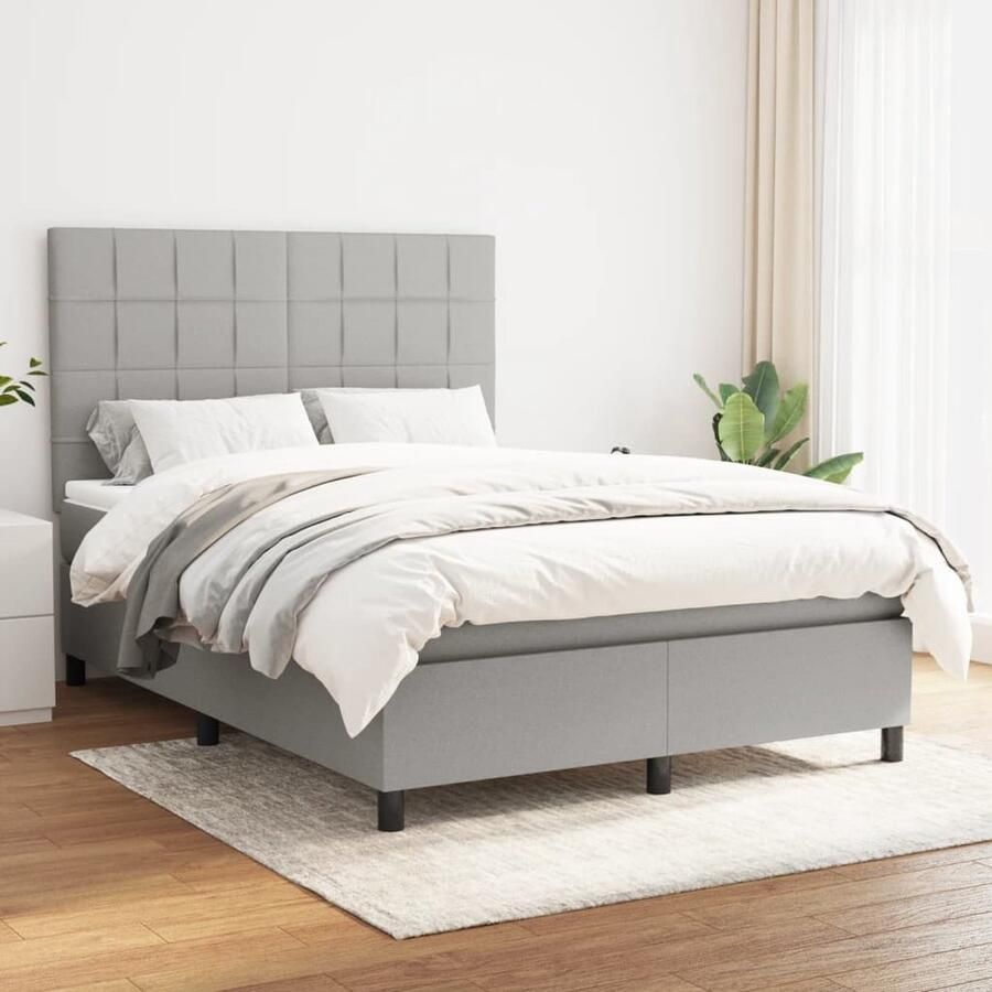 VidaXL Boxspring Lichtgrijs Inclusief Matras 140x200 cm Boxspringbed Verstelbare Hoofdbord Pocketveer Matras Grijs Boxspringbed Slaapkamer Meubels Tweepersoons Bed Luxe Bed - Foto 2