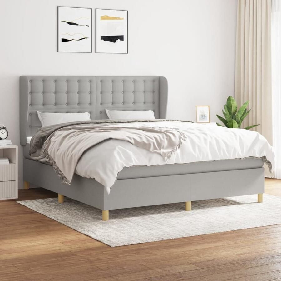 VidaXL Boxspring Lichtgrijs 180x200 cm Boxspringbed Boxspring Bed Slapen Nachtrust Rustig Slapen Comfort Matras Pocketvering Hoofdbord Grijs - Foto 2