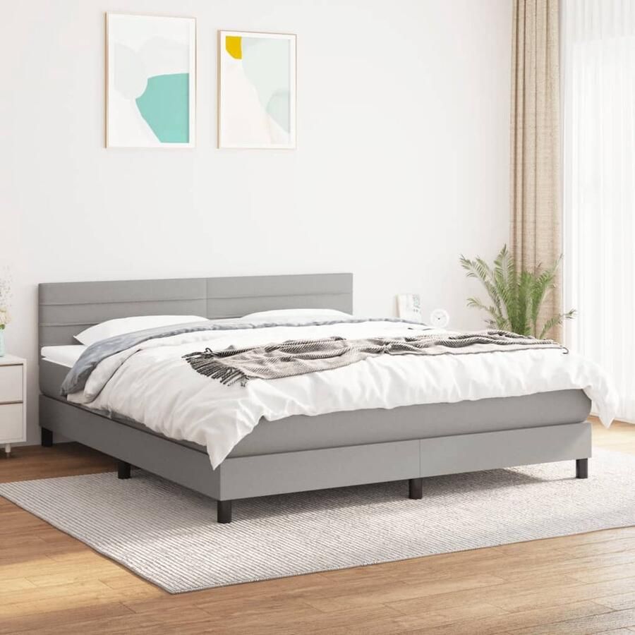 VidaXL Boxspring Lichtgrijs Inclusief Matras 180x200 Boxspringbed Slaapcomfort Pocketveermatras Adjustable Headboard Grijs Bed Tweepersoonsbed King Size Bed - Foto 2