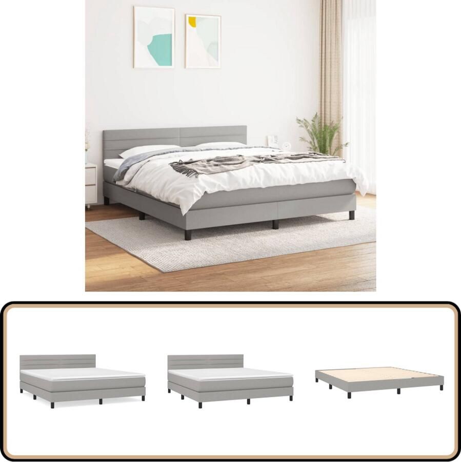 VidaXL Boxspring Lichtgrijs Inclusief Matras 180x200 Boxspringbed Slaapcomfort Pocketveermatras Adjustable Headboard Grijs Bed Tweepersoonsbed King Size Bed