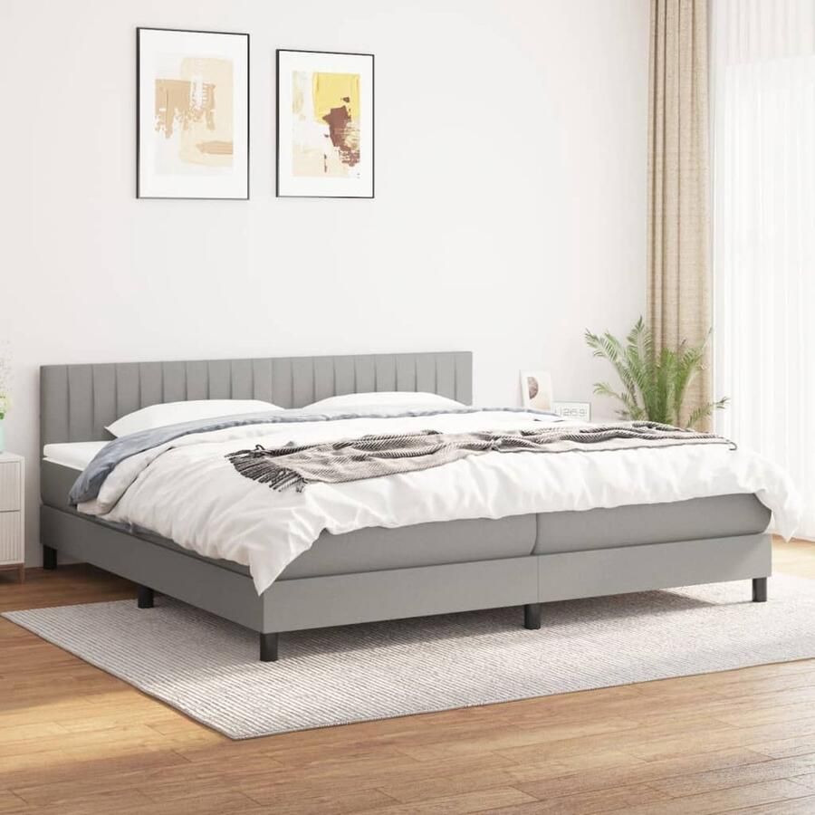 VidaXL Boxspring Lichtgrijs Inclusief Matras 200x200 cm Boxspring Bed Pocketveer Matras Verstelbare Hoofdbord Grijs Bed Slaapkamer Meubels Luxe Bed Medium Hard Matras - Foto 2
