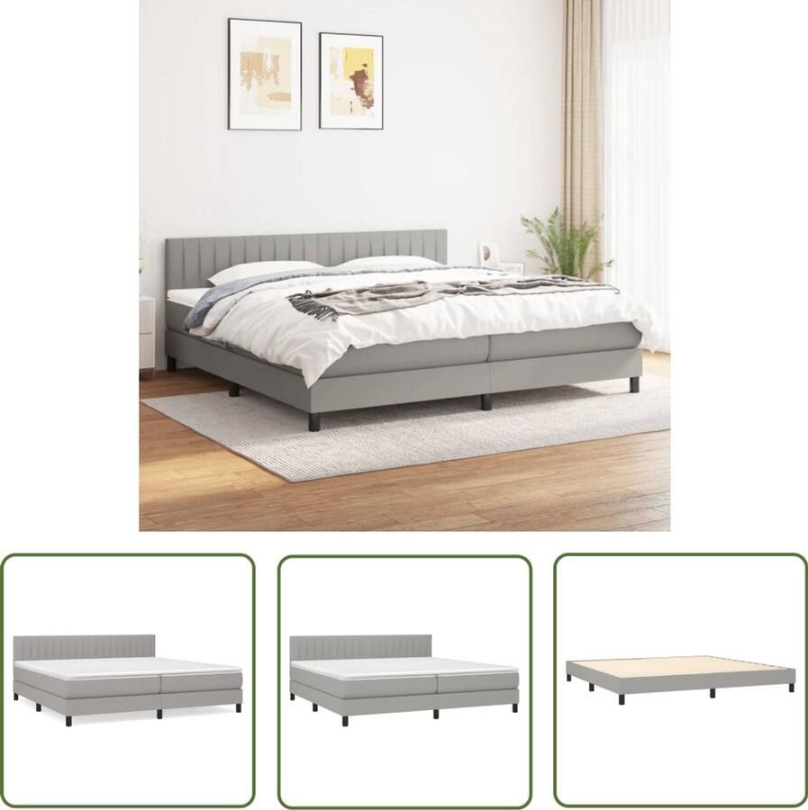 VidaXL Boxspring Lichtgrijs Inclusief Matras 200x200 cm Boxspring Bed Pocketveer Matras Verstelbare Hoofdbord Grijs Bed Slaapkamer Meubels Luxe Bed Medium Hard Matras