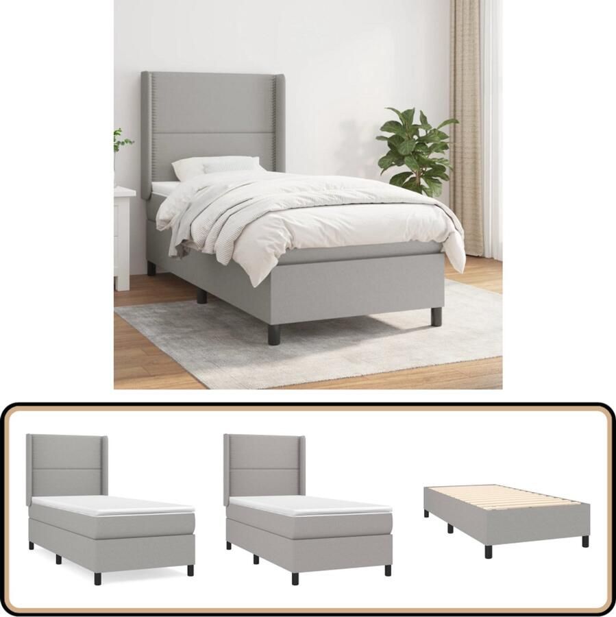 VidaXL Boxspring Lichtgrijs Inclusief Matras 80x200 cm Boxspringbed Pocketveer Matras Middenhard Grijs Bed Frame Hoofdbord Overmatras