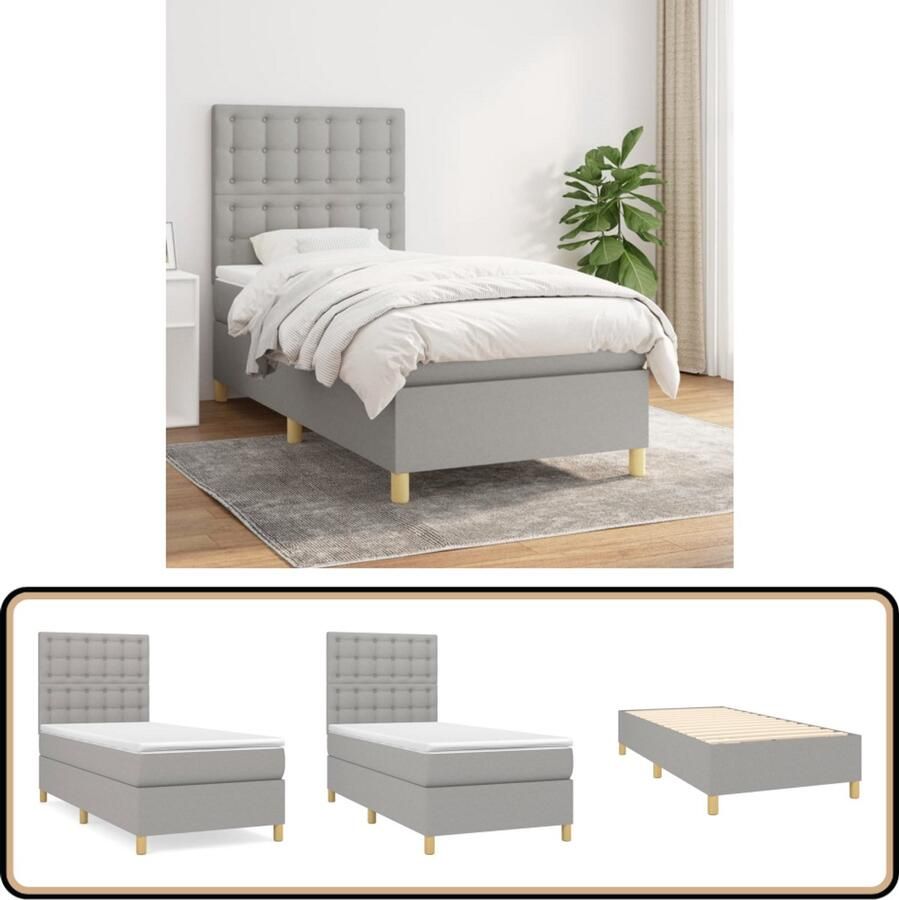 VidaXL Boxspring Lichtgrijs Inclusief Matras 90x190 cm Boxspringbed Boxspring Tweepersoonsbed Slaapcomfort Matras Pocketed Veren Liggen Relaxen Bedroom Decor