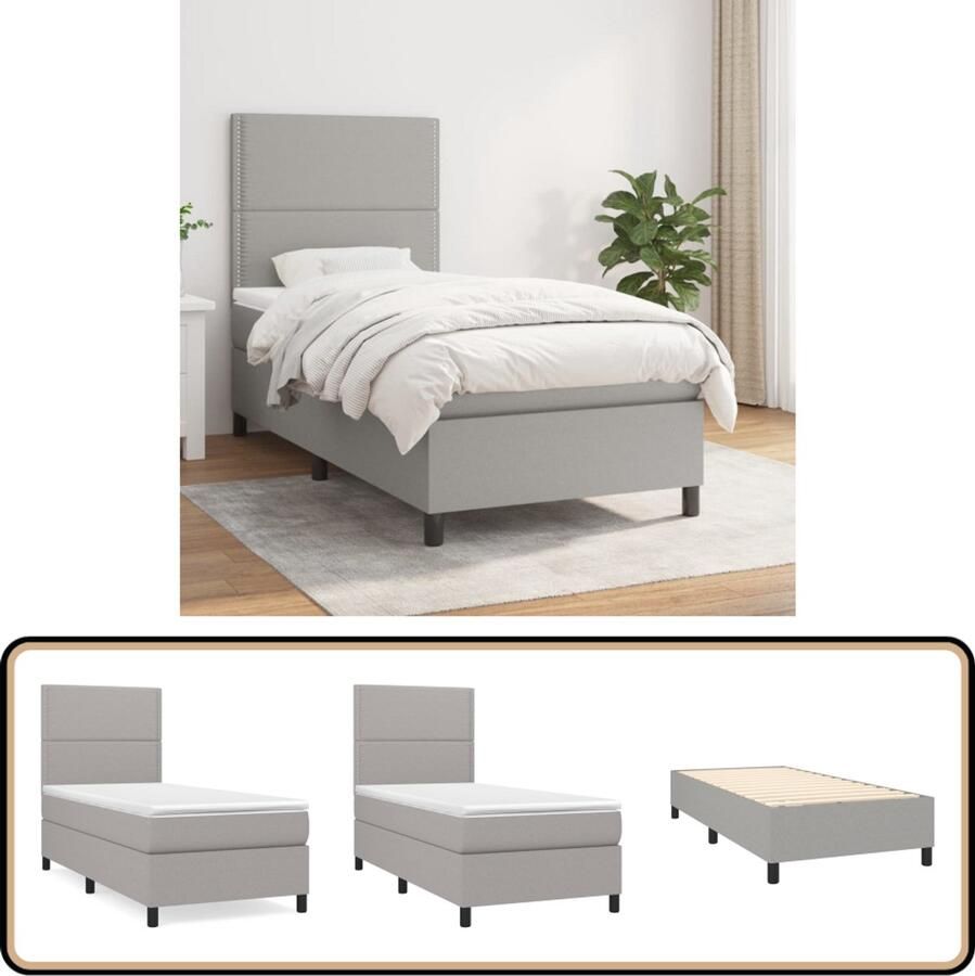 VidaXL Boxspring Lichtgrijs Inclusief Matras 90x190 cm Boxspringbed Pocketveer Matras Medium Hard Grijs Bed Slaapkamer Meubilair