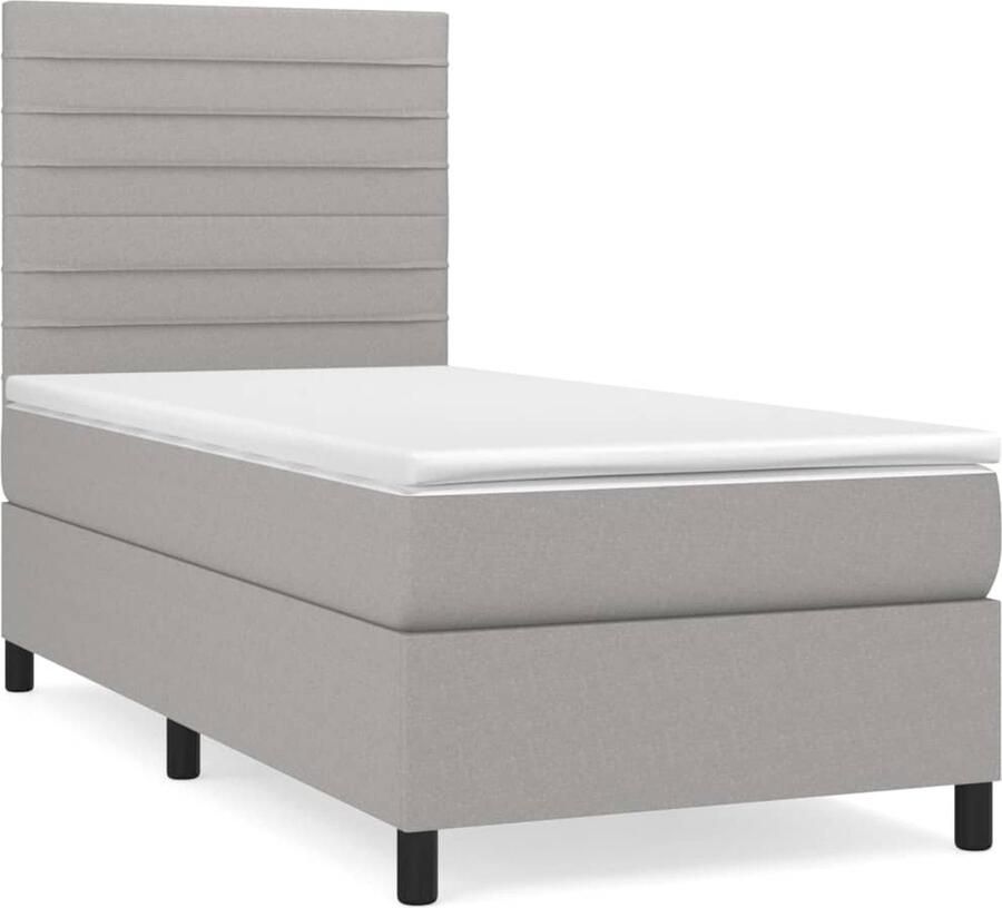 VidaXL Boxspring Lichtgrijs Inclusief Matras 90x190 cm Boxspringbed Pocketvering Slaapcomfort Licht Grijs Stof Hoofdboard Stevige Frame Duurzaam Comfortabel - Foto 2
