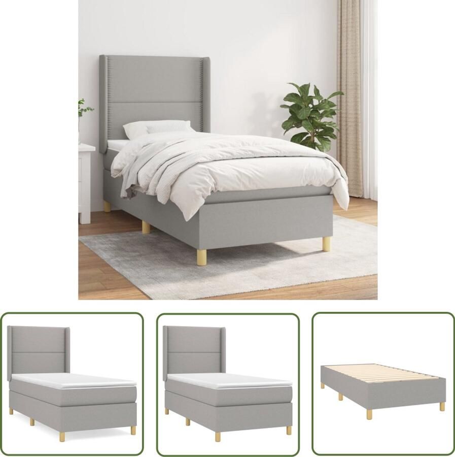 VidaXL Boxspring Lichtgrijs Inclusief Matras 90x190 cm Boxspringbed Pocketvering Slaapkamer Meubilair Tweepersoons Bed Grijs Bed King Size Bed