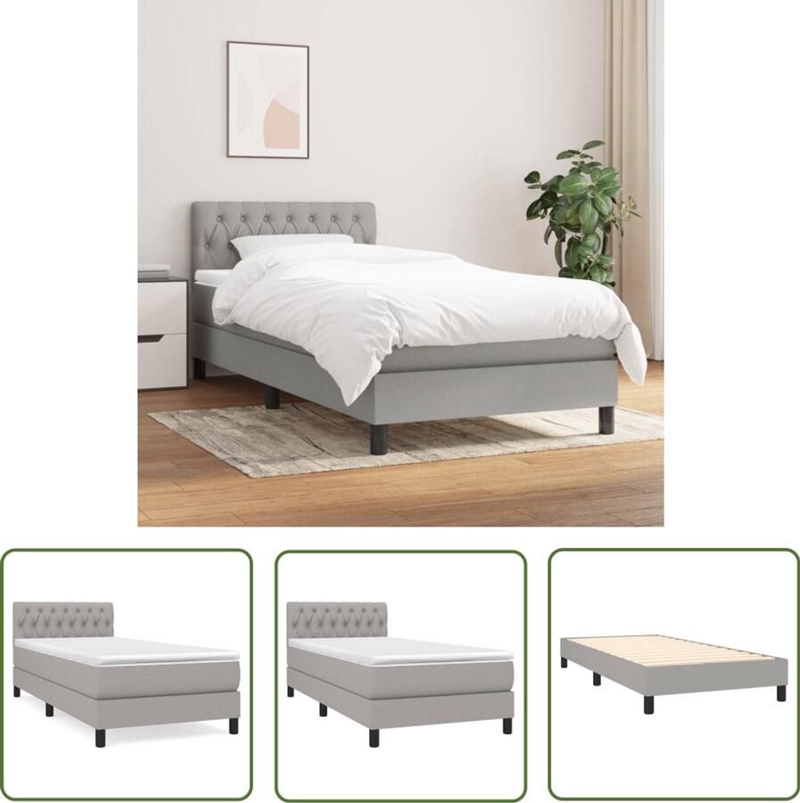 VidaXL Boxspring Lichtgrijs Inclusief Matras 90x190 cm Boxspringbed Slaapcomfort Boxspring Tweepersoonsbed Grijs Bed Pocketed Spring Mattress Adjustable Headboard - Foto 3