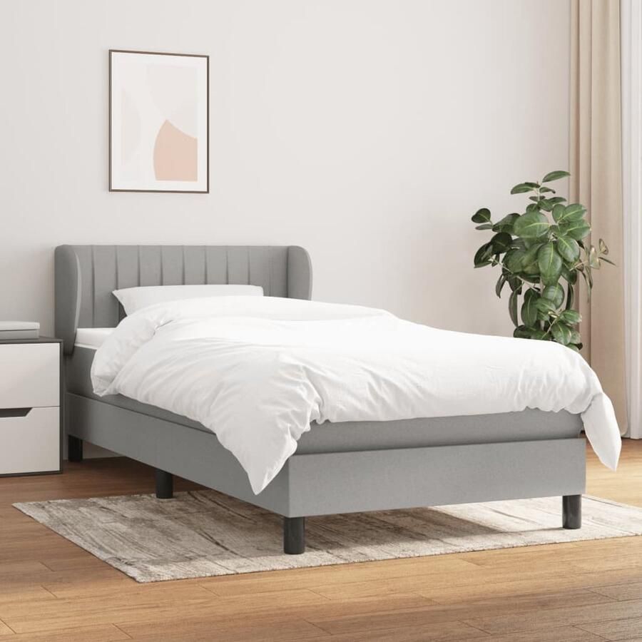 VidaXL Boxspring Lichtgrijs Inclusief Matras 90x190 cm Boxspringbed Slaapcomfort Tweepersoonsslaap Pocketed Veren Matras Grijs Bed Houten Frame Adjustable Headboard - Foto 2