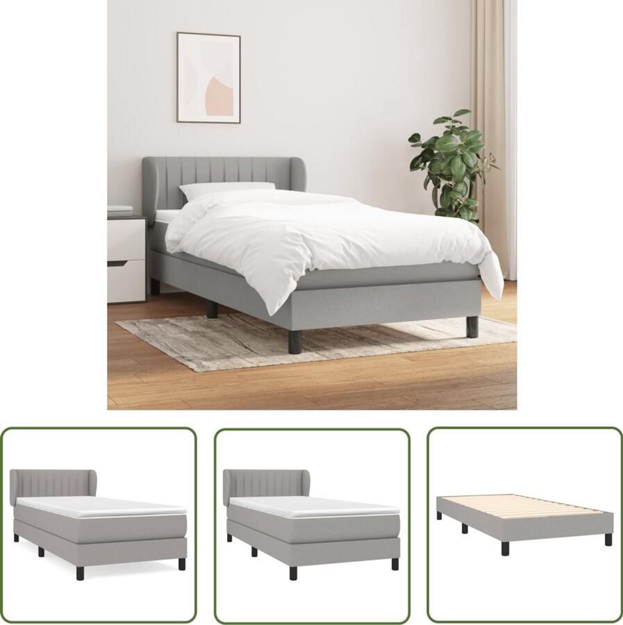 VidaXL Boxspring Lichtgrijs Inclusief Matras 90x190 cm Boxspringbed Slaapcomfort Tweepersoonsslaap Pocketed Veren Matras Grijs Bed Houten Frame Adjustable Headboard