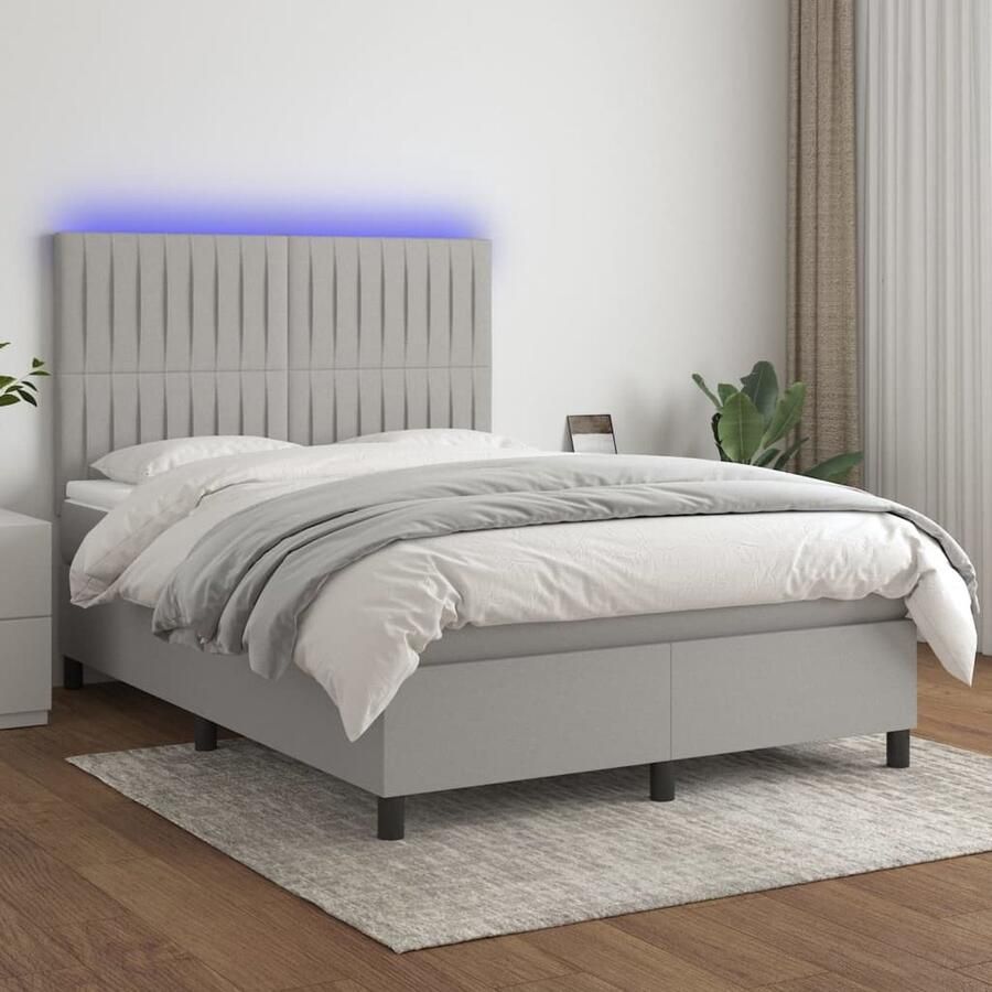 VidaXL Boxspring Lichtgrijs Inclusief Matras & LED Boxspring Bed Led Bed Slaapcomfort Pocketed Spring Mattress Adjustable Headboard Grijs Bed Design Bed - Foto 2