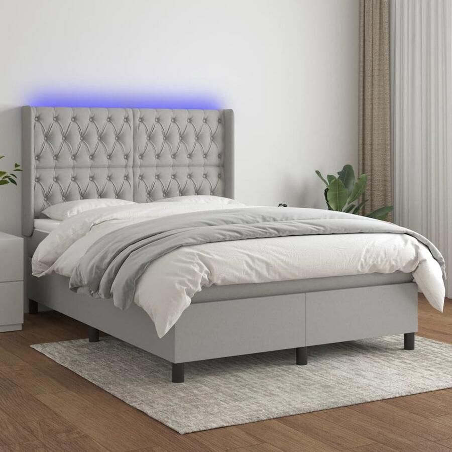 VidaXL Boxspring Lichtgrijs Inclusief Matras & LED Boxspring Bed Led Verlichting Pocketvering Matras Huidgevend Topmatras Grijs Bed Slaapcomfort Slaapkamers - Foto 2