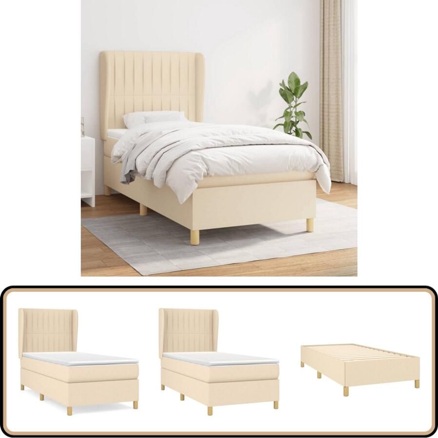 VidaXL Boxspring Matras Crèmekleurig 80x200 cm Boxspringbed Slaapcomfort Pocketveermatras Hoofdbord Crèmekleurig