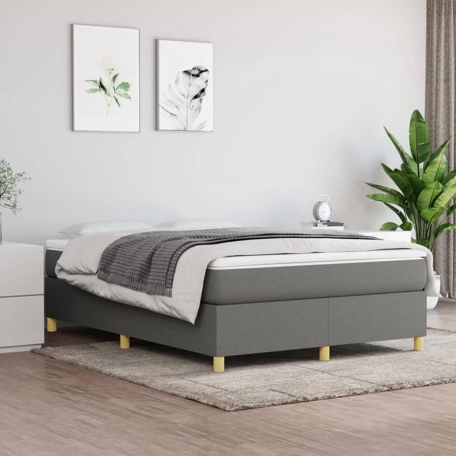 VidaXL Boxspring Matras Donkergrijs 140x200 cm Boxspringbed Slaapcomfort Boxspring Tweepersoonsbed Middenhard Matras Pocketvering Multipex Lattenbodem Grijs - Foto 2