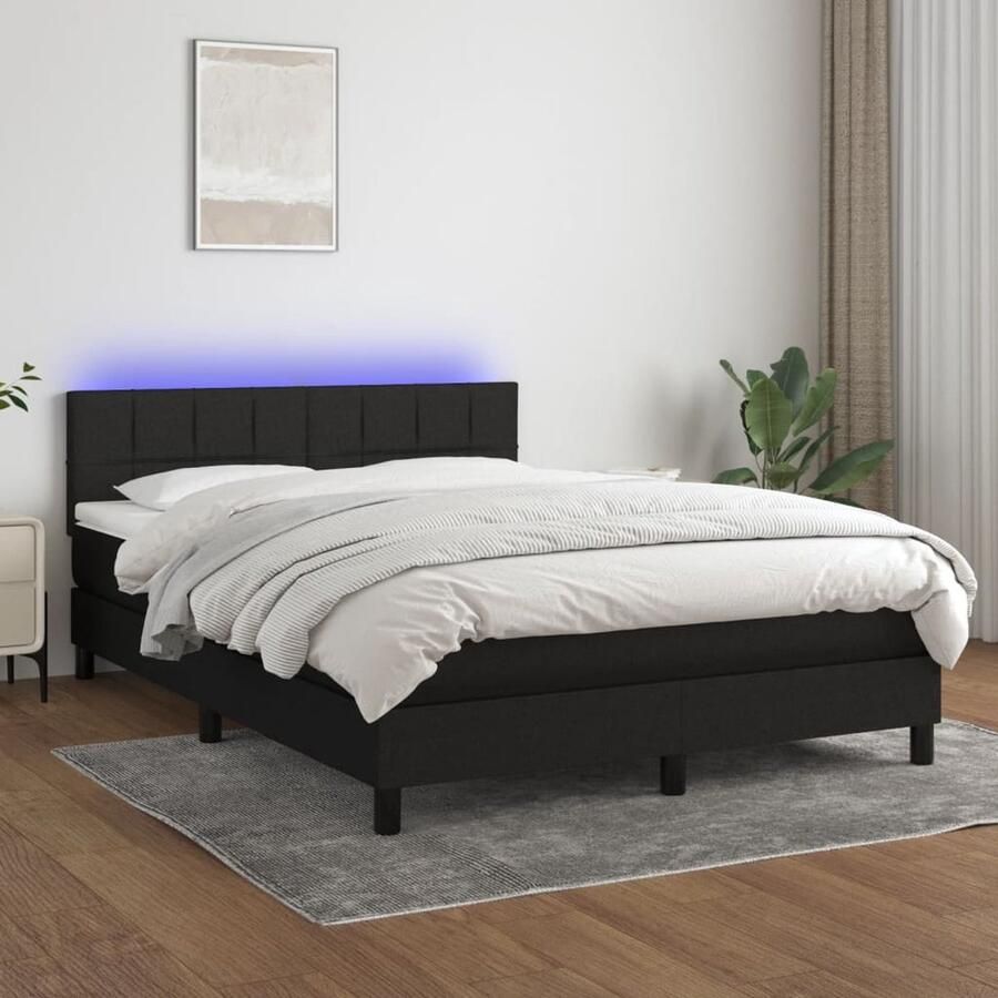 VidaXL Boxspring Matras & LED 140x200 cm Zwart Boxspring Bed Led Bed Boxspring Met Led Pocketveer Matras Elektrisch Hoofdbord Slaapcomfort Design Bed Zwarte Boxspring - Foto 2